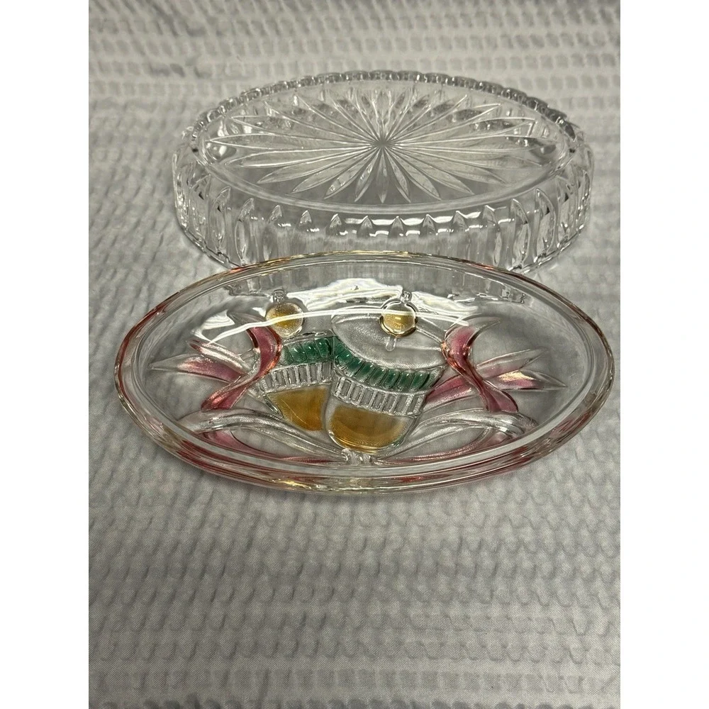 Vintage Savoir Vivre Holiday Spirit Oval‎ Covered Glass Candy Dish WY064/504